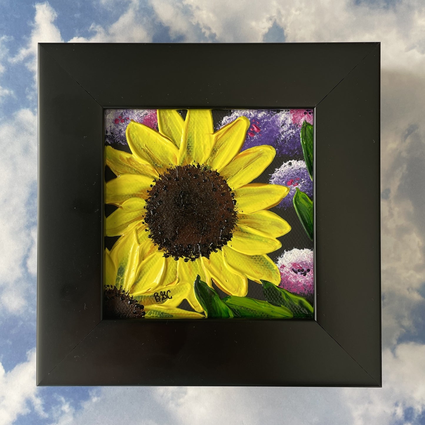 Sunflowers in Frame Thick impasto Original Painting in Frame