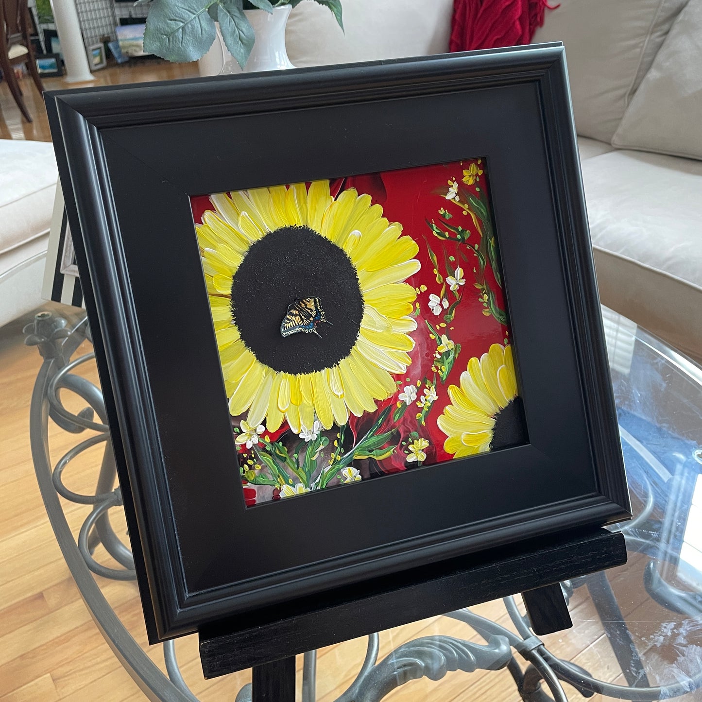 Sunflowers with Red Embellished Giclee of Original Painting by Brenda Gadow Clark