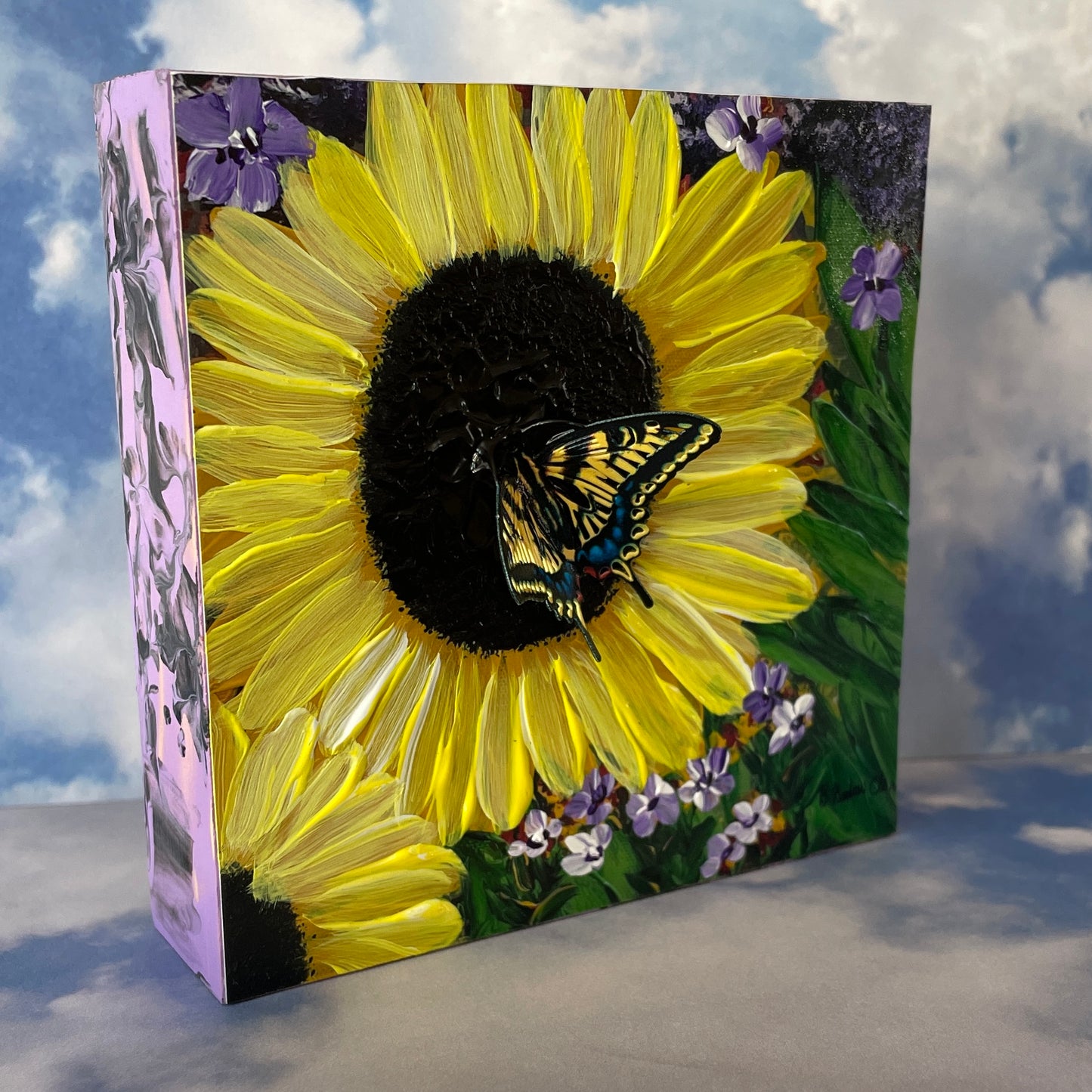 Sunflowers with Butterfly Painting by Brenda Gadow Clark Mixed Media