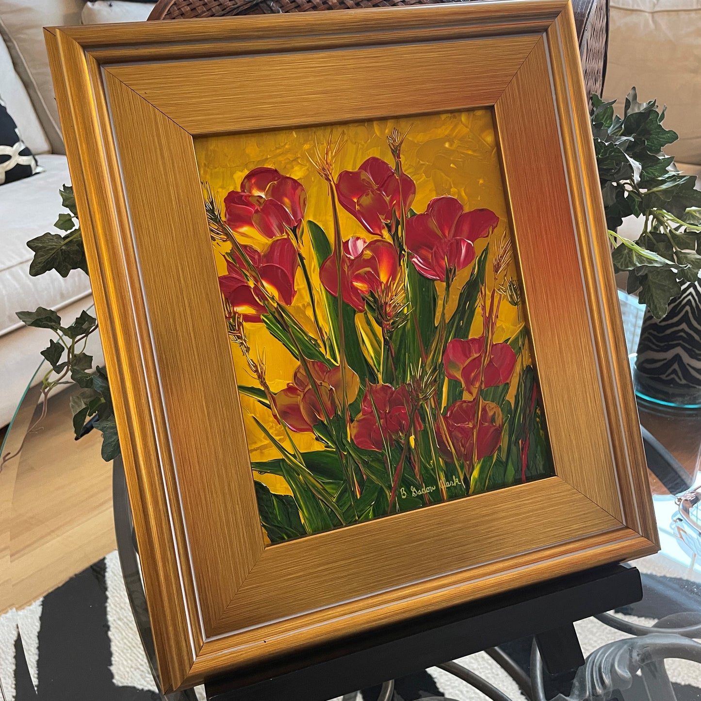 Original Painting of Abstract Tulips in Frame by Brenda Gadow Clark