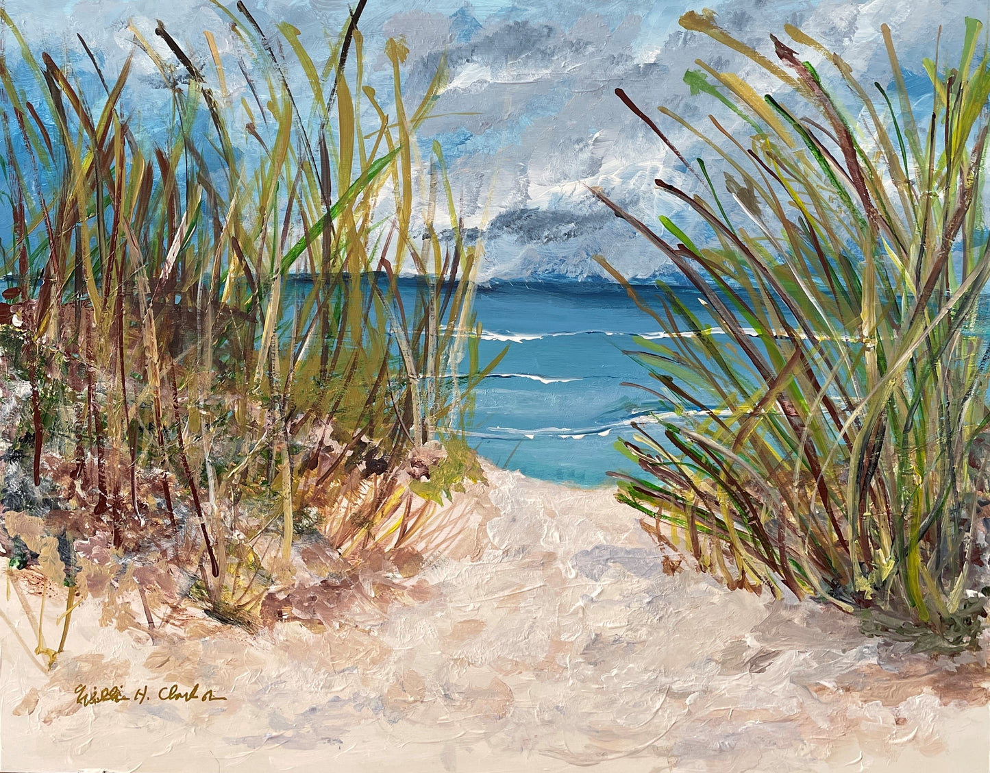 Ocean Bay Grassy Beach Breeze Paper Print
