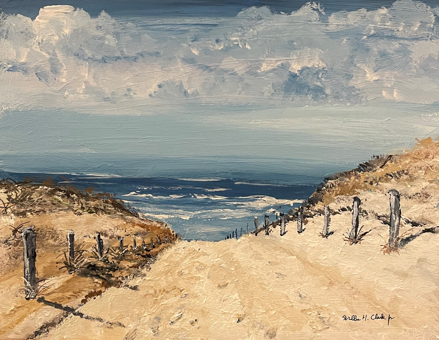 Beach Ocean with Fence Posts Original Painting South Carolina Artists