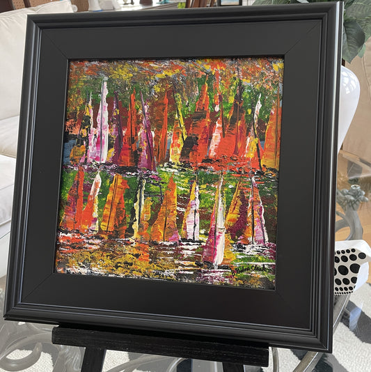 Abstract Sailboats Original Painting in Frame by Brenda Gadow Clark
